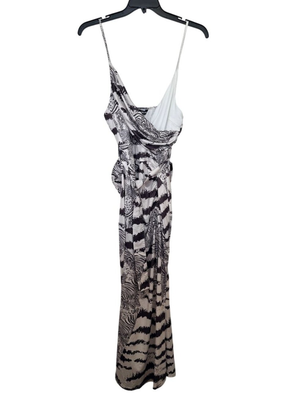 ChicMe Animal Print Ruched Maxi Dress L Brown White Zebra Cheetah Bodycon Resort - Picture 2 of 13